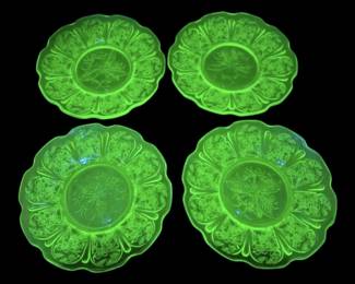 Jeannette Cherry Blossom Uranium Depression Glass Plates