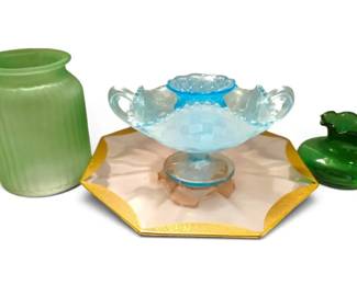 Colorful Vintage Glass Pink Depression Glass, Blue Opalescent More