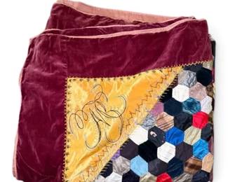 HandSewn Hexagon Patch Quilt with Velvet Corners 79 X 65