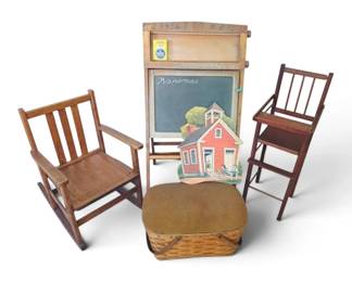 Vintage Childrens Chalkboard Easel, Rocking Chair More