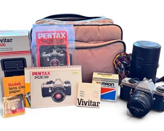 Pentax MLE Super 35mm SLR Film Camera W Tamron TeleMacro Zoom Lens More Accessories