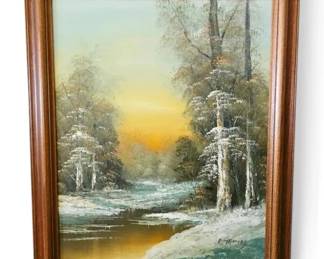 Vintage 19.5 X 23.5 Painting In Wood Frame Signed R. Thomas
