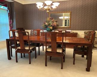 Massive Herndon dining table with two leaves and six chairs