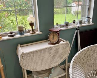Old Wicker aquarium stand, vintage scale 