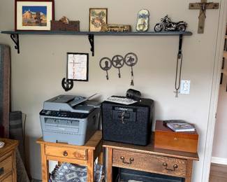 Printer, file box, little tables, western and motorcycle decor 