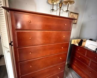 High boy and matching dresser, early American table lamp