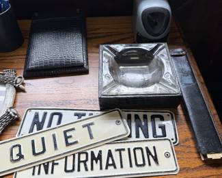 Signs, pebbled leather vintage desk set