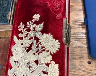 Lovely old long velvet and celluloid photo album