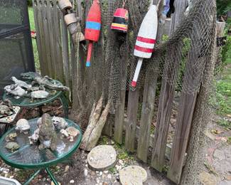 Buoys, net, yard ornaments, patio furniture 