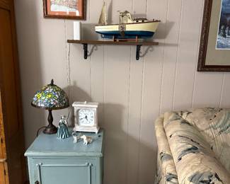Small stained glass lamp, art and painted cabinet