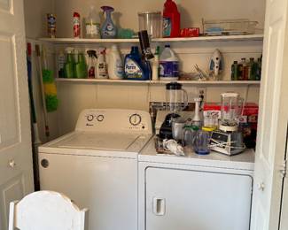 Amana Washer & Maytag dryer, cleaning supplies 