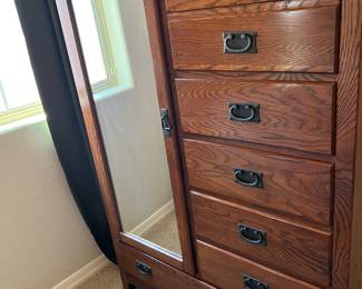 OAK CHEST WITH SHELVES AND DRAWERS