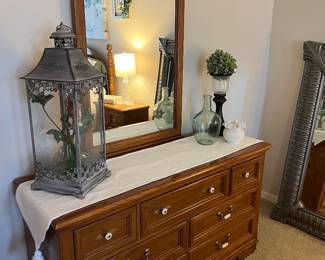 OAK DRESSER WITH MIRROR, MATCHES NIGHTSTANDS AND CHEST