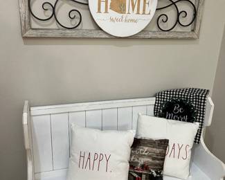 WALL DECOR, BENCH, HOLIDAY PILLOWS