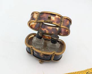 Antique dual perfume bottle holders with vials