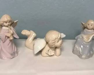 Russ Porcelain Angel Figurines: Trio in Pastel Colors