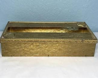 Vintage Gold-Tone Metal Tissue Box Cover with Shell Corner Accents