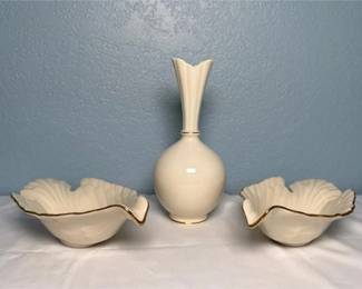 Ready Lenox Ivory Bird Dishes & Bud Vase: 3-Piece 24K Gold Set