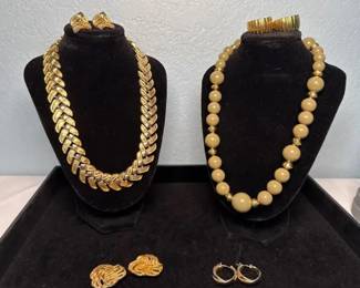 Vintage Gold-Tone Jewelry Collection: 2 Necklaces & 4 Earring Pairs