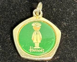Vintage Harrods Enamel Doorman Charm, Green & Gold Tone