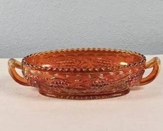 Glass Amber Carnival Harvest Grape Handled Candy Bowl