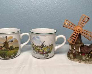 Royal Schwabap Dutch Windmill Mugs & Miniature Windmill: 3-Piece Set