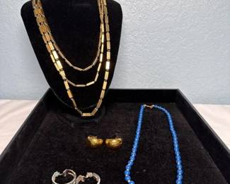 Vintage Monet Necklace & Earring Collection – Gold Tone and Blue Beads
