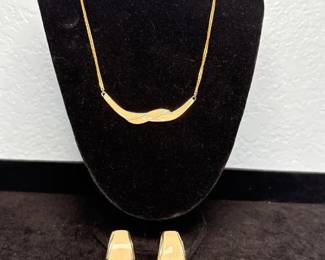 Vintage Signed Monet Gold-Tone Necklace & Geometric Earrings