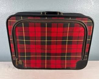 Vintage Red Tartan Plaid Suitcase with Front Pocket, 20in