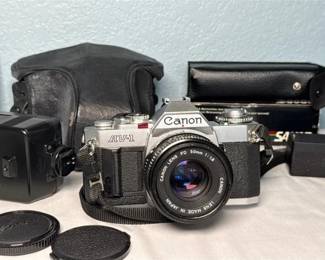 Canon AV-1 35mm SLR Camera Kit with 50mm Lens, Flash & Winder