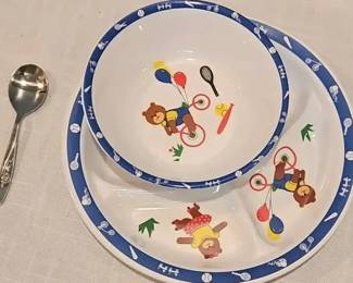 Teddy Bear Children's Divided Plate, Bowl & Spoon Set