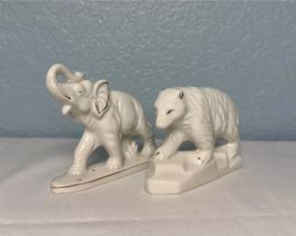 Vintage White Porcelain Elephant & Polar Bear Figurines, Japan