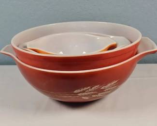 Vintage Pyrex Autumn Harvest Wheat Mixing Bowls – Set of 4