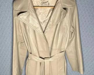 Altman of Dallas Ivory Leather Belted Coat – Women's Size 12, Made in USA