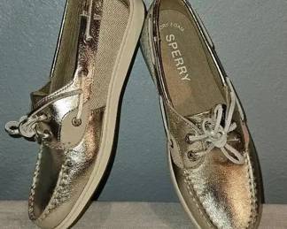 Sperry Women's Metallic Gold Leather Boat Shoes, Size 7
