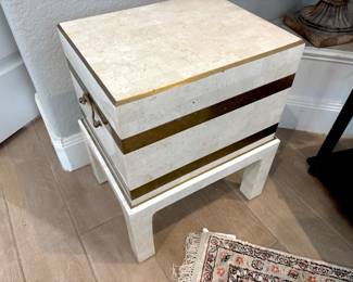 Maitland-Smith tessaellated stone and brass storage trunk on stand