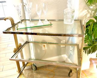 Amazing MCM brass/glass bar cart