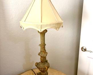Pair of green and gold base lamps