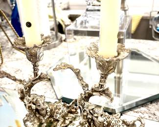 Silver leopard candle holders