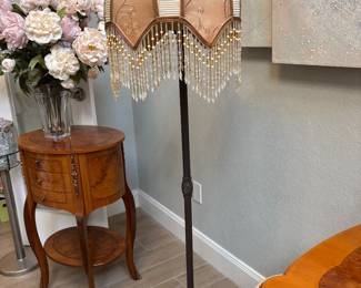 Vintage Victorian style floor lamp with beaded shade