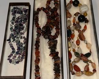 Assorted Gemstone Bead Necklaces - Fluorite, Amber-tone Chips, Agate
