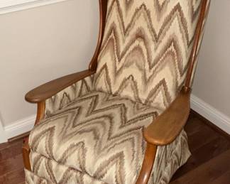 Mid-Century Modern Wingback Recliner with Chevron Upholstery
