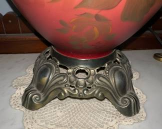 Gone With the Wind Style Hurricane Lamp with Hand-Painted Yellow Roses