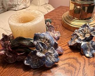 Vintage Floral Ceramic Candle Holder Set