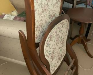 Victorian Folding Rocking Chair with Floral Upholstery