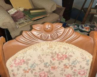 Victorian Folding Rocking Chair with Floral Upholstery