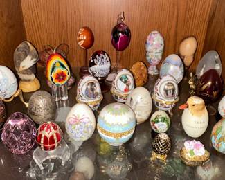 Assorted Decorative Eggs, including Faberge Style and Hinged Trinket Boxes