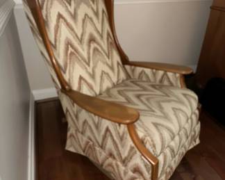 Mid-Century Modern Wingback Recliner with Chevron Upholstery