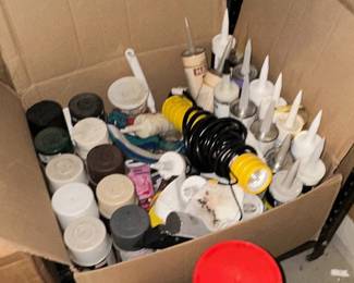 Assorted Paint, Sealants, and Workshop Supplies