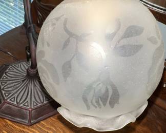Art Nouveau Style Table Lamp with Frosted Floral Shade